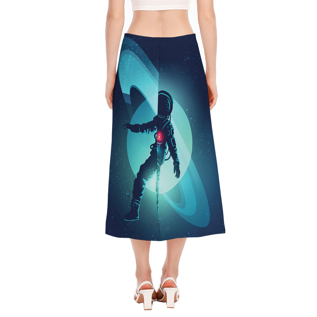 Astronaut Floating Through Space Print Side Slit Midi Skirt