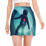 Astronaut Floating Through Space Print Side Slit Mini Skirt