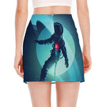 Astronaut Floating Through Space Print Side Slit Mini Skirt