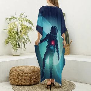 Astronaut Floating Through Space Print Silk V-Neck Kaftan Dress