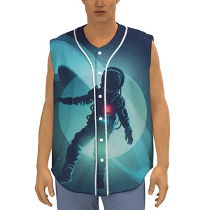 Astronaut Floating Through Space Print Sleeveless Baseball Jersey