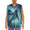 Astronaut Floating Through Space Print Sleeveless Baseball Jersey