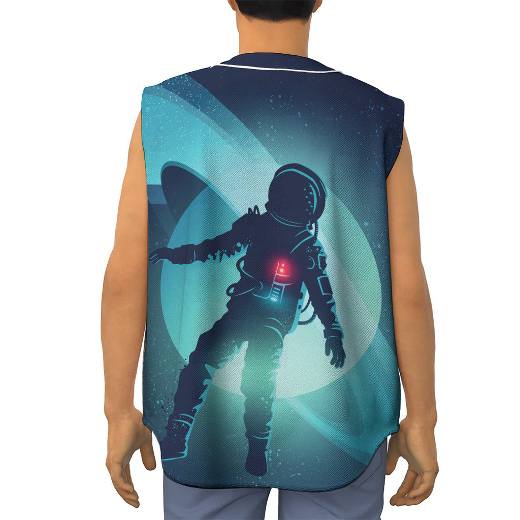 Astronaut Floating Through Space Print Sleeveless Baseball Jersey