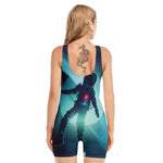 Astronaut Floating Through Space Print Sleeveless One Piece Swimsuit