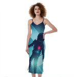 Astronaut Floating Through Space Print Slim Fit Midi Cami Dress