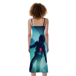 Astronaut Floating Through Space Print Slim Fit Midi Cami Dress