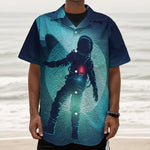 Astronaut Floating Through Space Print Textured Short Sleeve Shirt