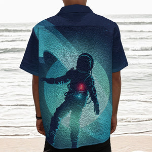 Astronaut Floating Through Space Print Textured Short Sleeve Shirt