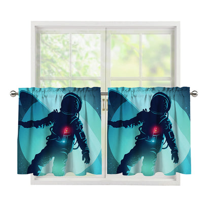 Astronaut Floating Through Space Print Tier Curtains