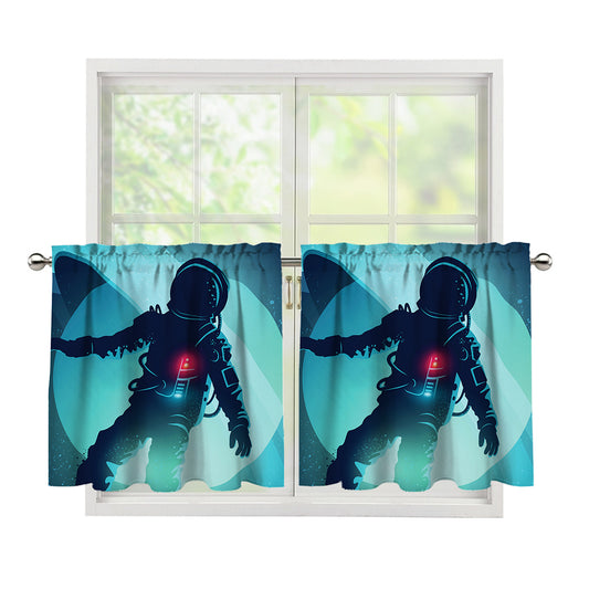 Astronaut Floating Through Space Print Tier Curtains