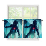 Astronaut Floating Through Space Print Tier Curtains