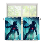 Astronaut Floating Through Space Print Tier Curtains