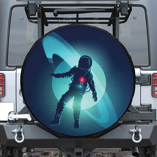 Astronaut Floating Through Space Print Tire Cover