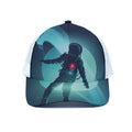 Astronaut Floating Through Space Print White Mesh Trucker Hat