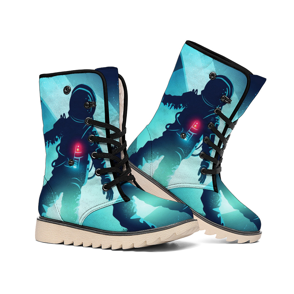 Astronaut Floating Through Space Print Winter Boots