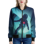 Astronaut Floating Through Space Print Women's Bomber Jacket