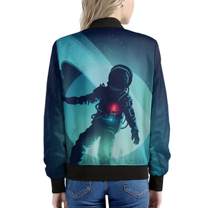 Astronaut Floating Through Space Print Women's Bomber Jacket