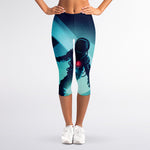 Astronaut Floating Through Space Print Women's Capri Leggings