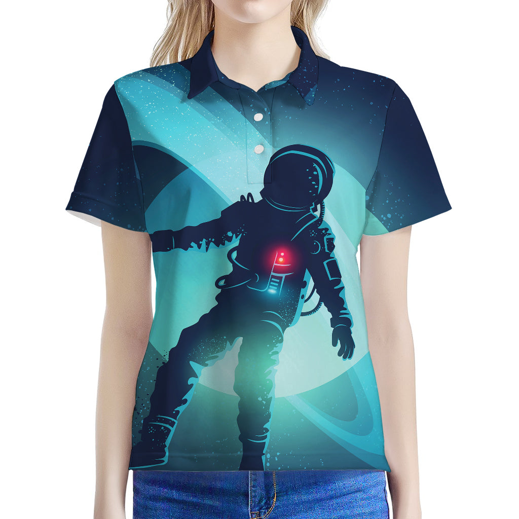 Astronaut Floating Through Space Print Women's Polo Shirt