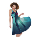 Astronaut Floating Through Space Print Sleeveless Knee Length Dress