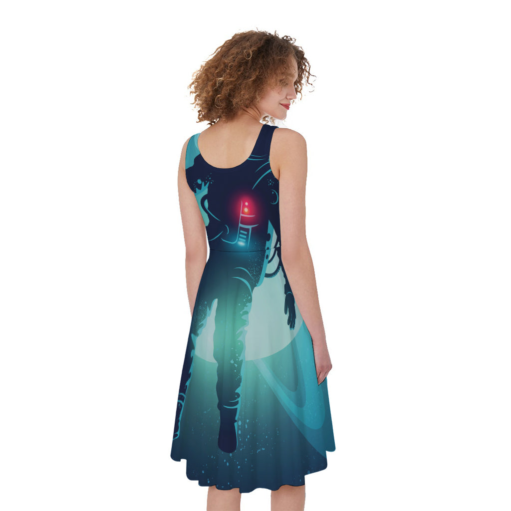 Astronaut Floating Through Space Print Women's Sleeveless Dress
