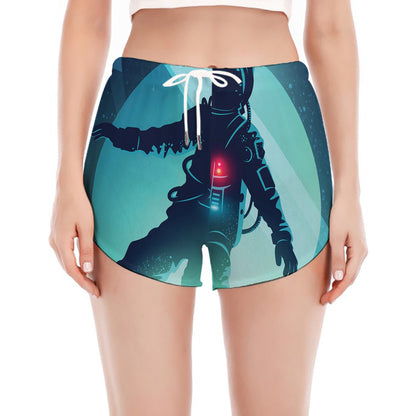 Astronaut Floating Through Space Print Women's Split Running Shorts