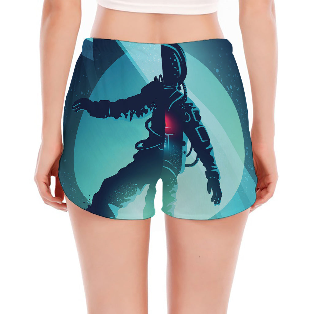 Astronaut Floating Through Space Print Women's Split Running Shorts