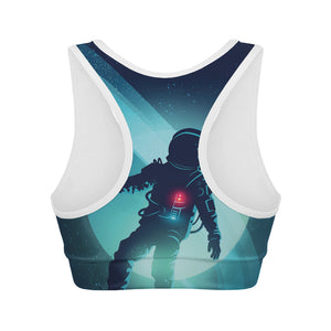 Astronaut Floating Through Space Print Women's Sports Bra