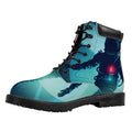 Astronaut Floating Through Space Print Padded Collar Lace Up Boots