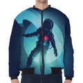 Astronaut Floating Through Space Print Zip Sleeve Bomber Jacket