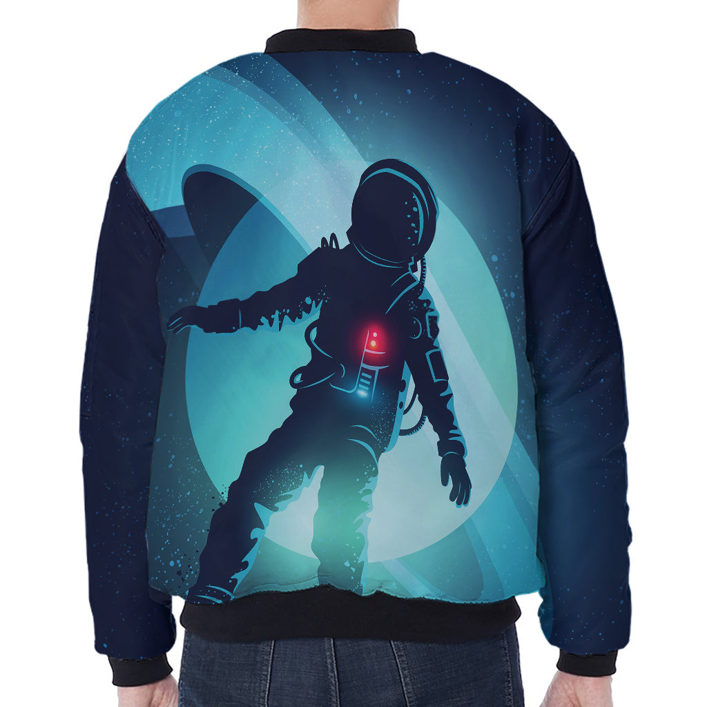 Astronaut Floating Through Space Print Zip Sleeve Bomber Jacket