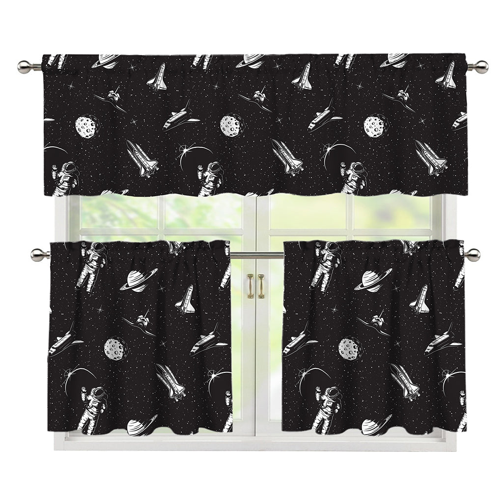 Astronaut In Space Pattern Print 3 Piece Kitchen Curtains
