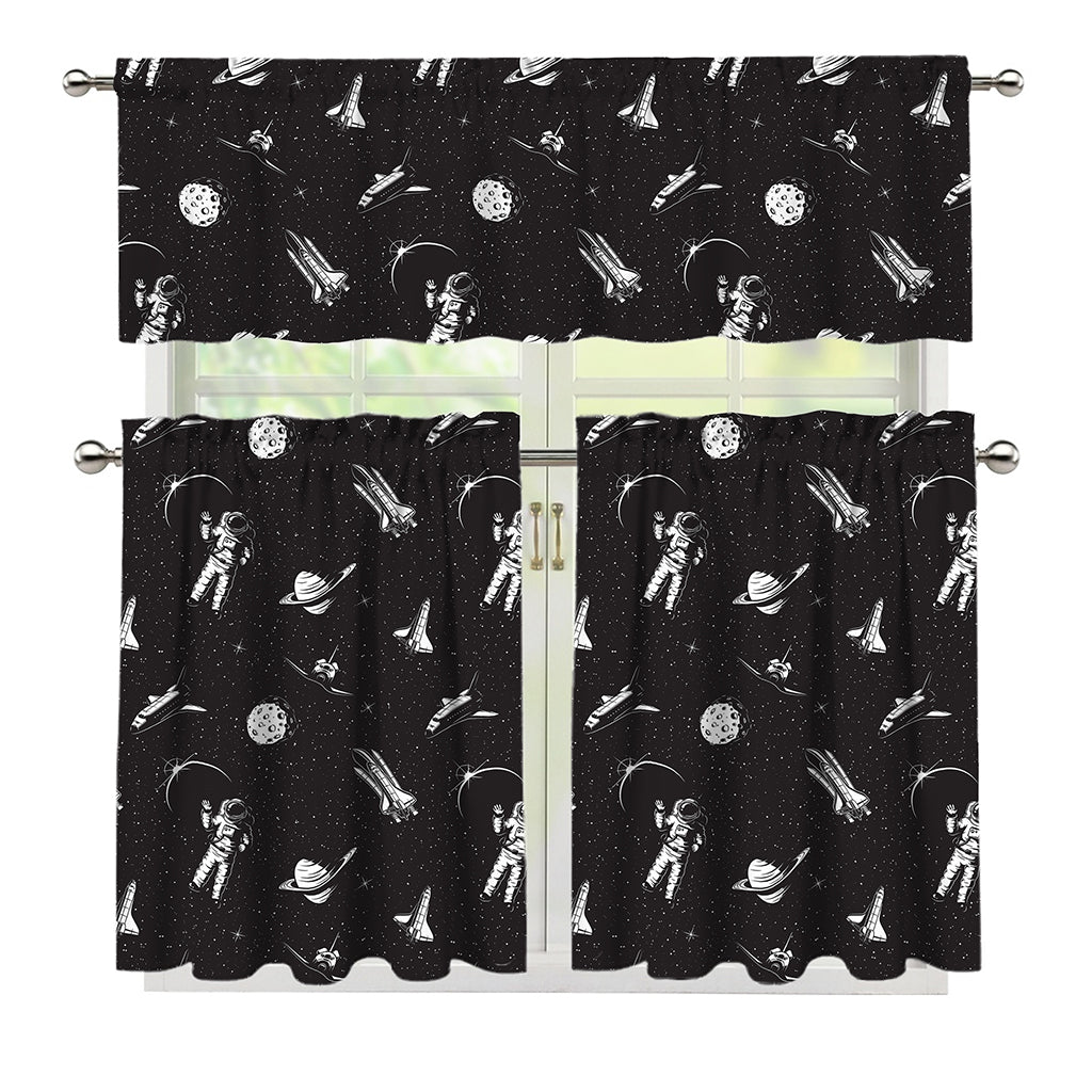 Astronaut In Space Pattern Print 3 Piece Kitchen Curtains