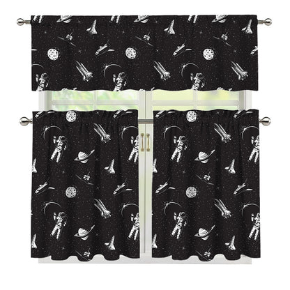Astronaut In Space Pattern Print 3 Piece Kitchen Curtains