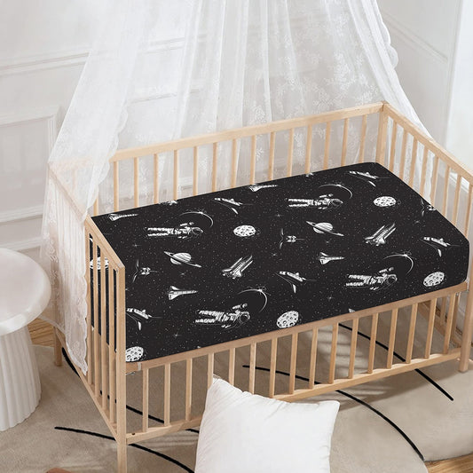 Astronaut In Space Pattern Print Baby Crib Sheet
