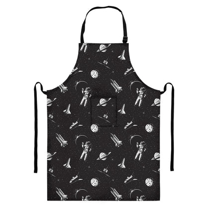 Astronaut In Space Pattern Print Bib Apron With Pocket