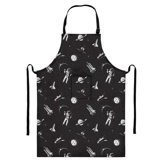 Astronaut In Space Pattern Print Bib Apron With Pocket