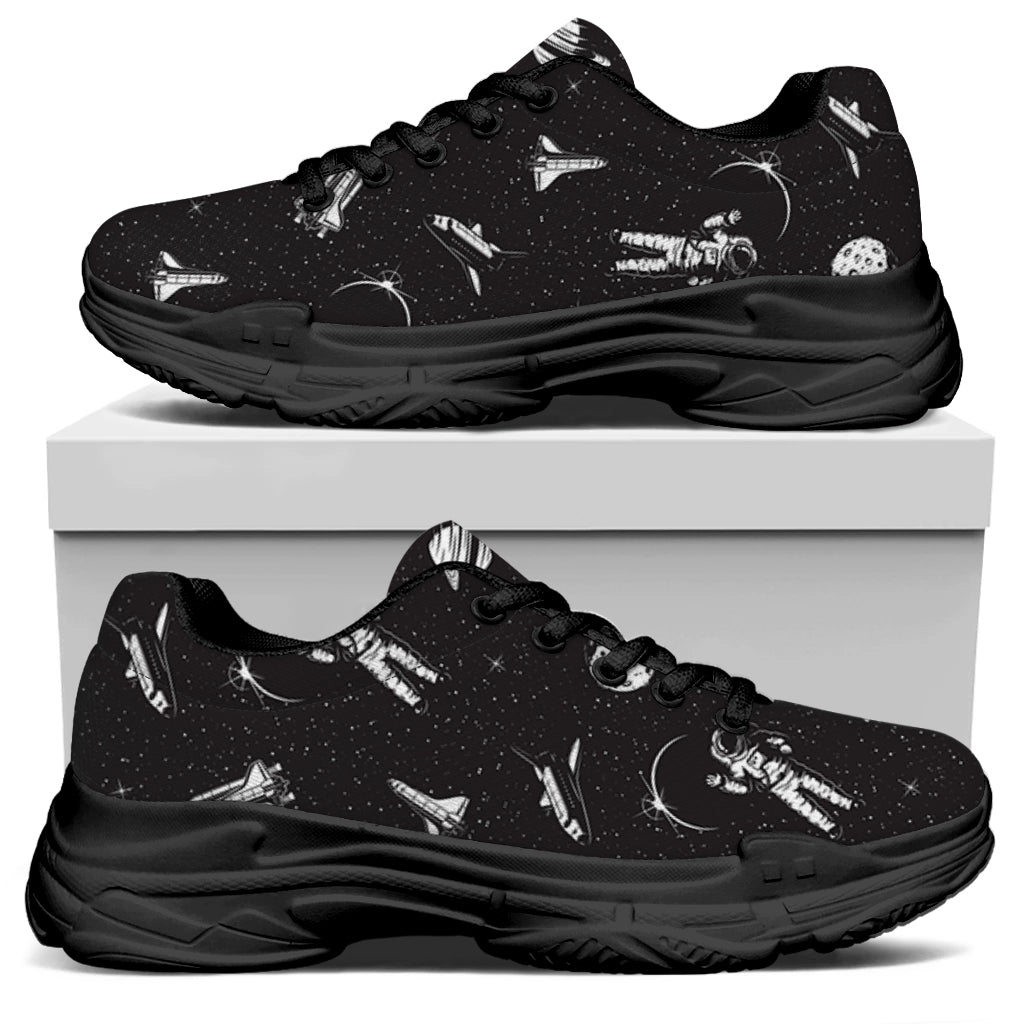 Astronaut In Space Pattern Print Black Chunky Shoes