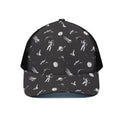 Astronaut In Space Pattern Print Black Mesh Trucker Hat
