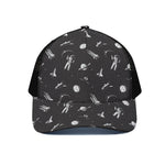 Astronaut In Space Pattern Print Black Mesh Trucker Cap