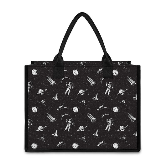 Astronaut In Space Pattern Print Canvas Tote Bag