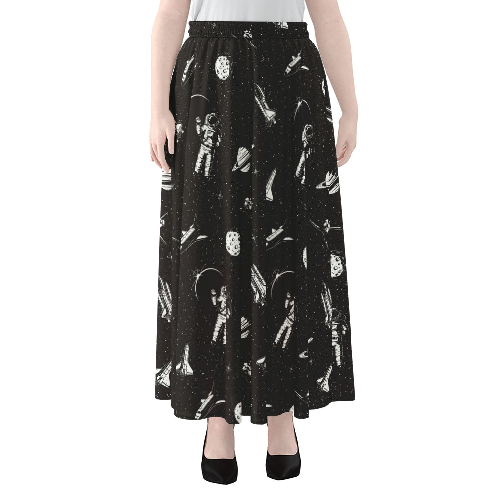 Astronaut In Space Pattern Print Chiffon Maxi Skirt