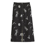 Astronaut In Space Pattern Print Cotton Front Slit Maxi Skirt