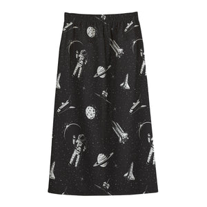 Astronaut In Space Pattern Print Cotton Front Slit Maxi Skirt