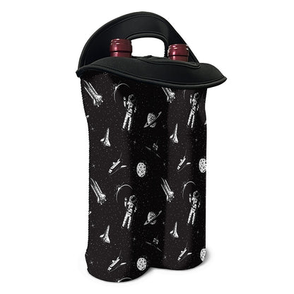 Astronaut In Space Pattern Print Double Neoprene Wine Tote
