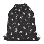 Astronaut In Space Pattern Print Drawstring Bag