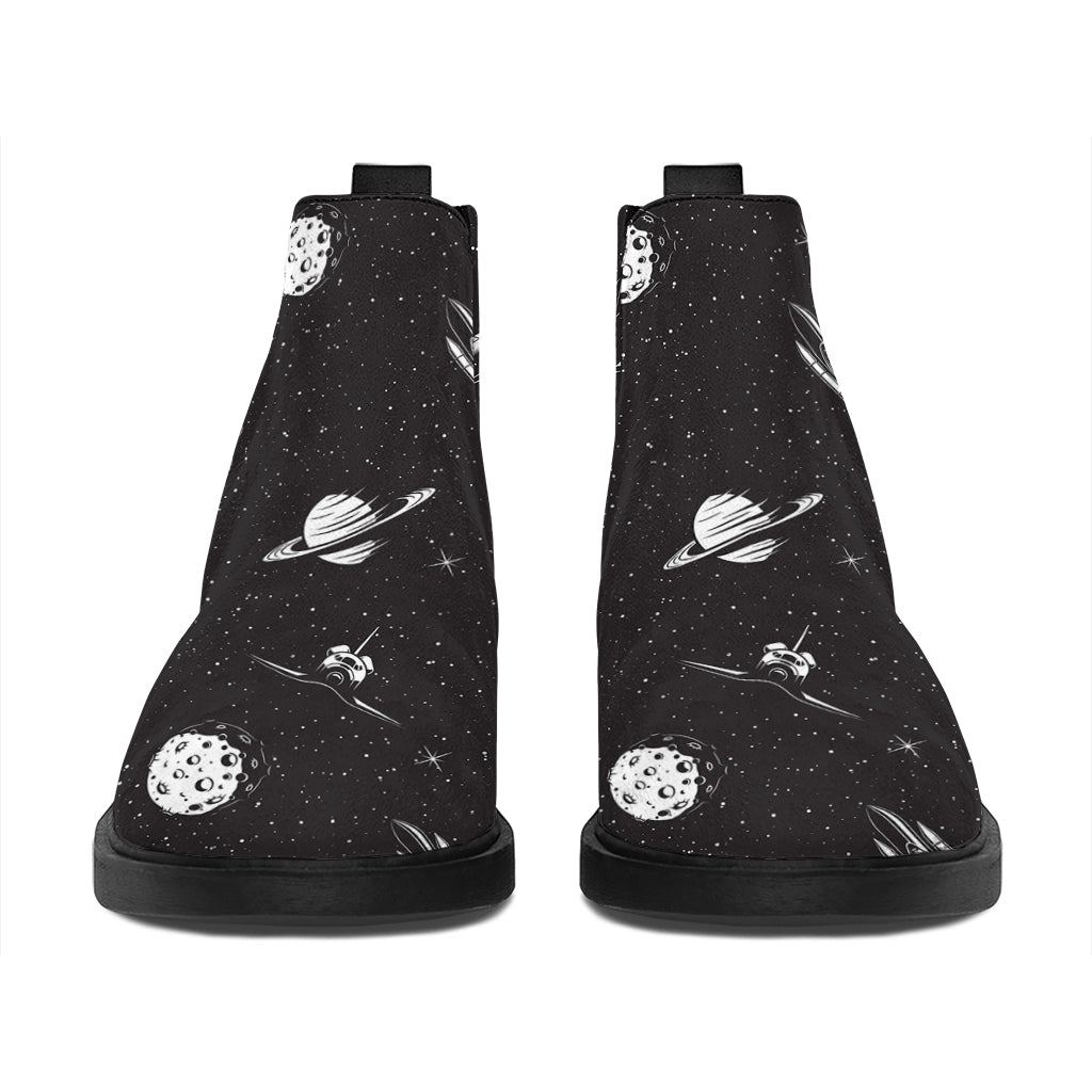 Astronaut In Space Pattern Print Flat Ankle Boots