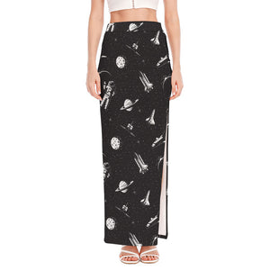 Astronaut In Space Pattern Print High Slit Maxi Skirt