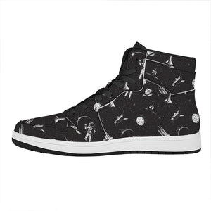 Astronaut In Space Pattern Print High Top Leather Sneakers