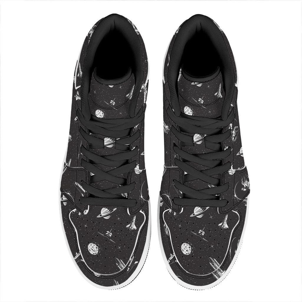 Astronaut In Space Pattern Print High Top Leather Sneakers